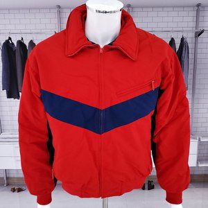 Eddie Bauer SKI JACKET Goose Down Zip-up Coat RED Chevron VINTAGE Sz Large